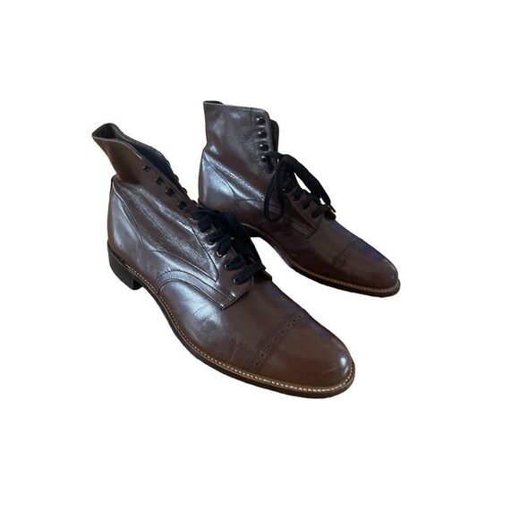 Stacy Adams Mens Brown Cap Toe Leather Lace Up Madison High Top Boots Size 9 - Picture 6 of 8